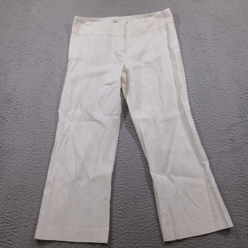 Theory Madiline Linen Blend Wide Leg Trousers Women's 6 Off-White Ivory EUC